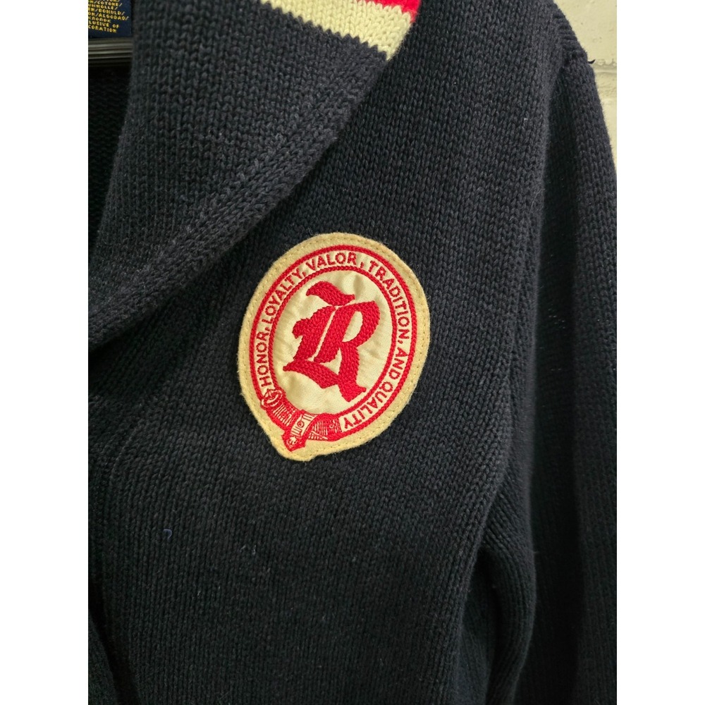 Ralph Lauren Rugby Size M Cardigan Sweater Navy Crest Linen Varsity Collegiate - Picture 8 of 11